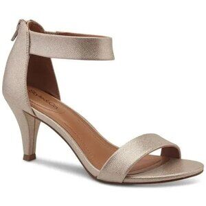 Style & Co Paycee Two-Piece Dress Sandals  Block Heel Shoes Gold MSRP $69